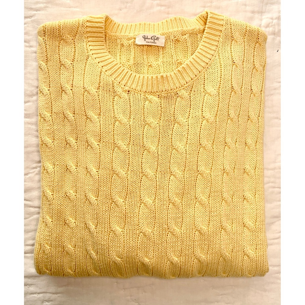 John Galt California Cable Knit Sweater Pale Lemon Yellow Crew Neck / One Size - Picture 14 of 14